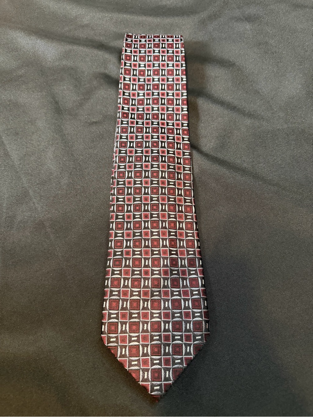 Joseph & Feiss Red and Black Square-Pattern Silk Tie